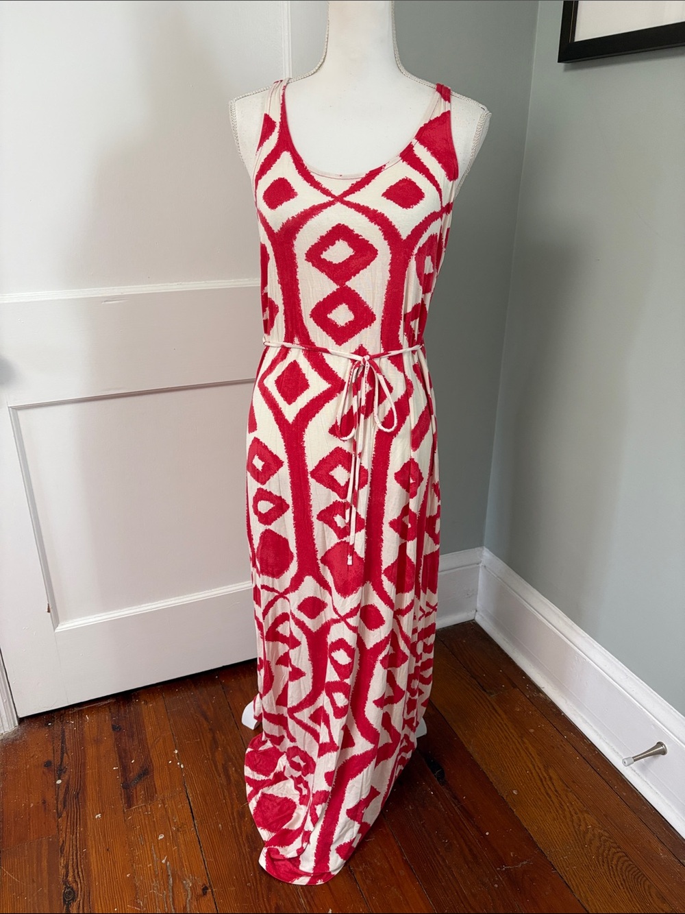 LOFT Red and Cream Geometric Maxi Dress size Small